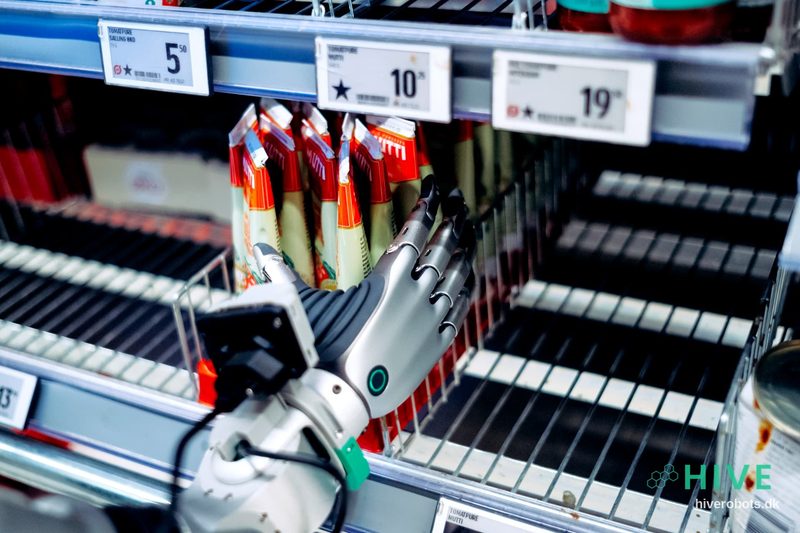 HIVE humanoid robot restocking products on a shelf